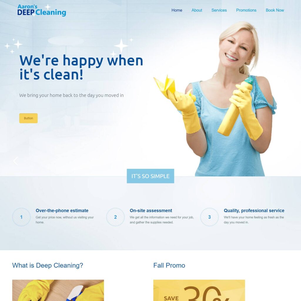 Website design for Fredericton company Aaron's Deep Cleaning